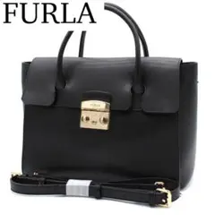 極美 フルラ メトロポリス サッチェ サフィアーノル 2wayバッグ 黒 FURLA（フルラ） ハンドバッグ METROPOLIS REMIX メトロポリス