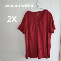 woman within 赤 半袖Tシャツ 2Xゆったり　コットン100