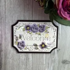 トールペイント作品　紫の薔薇の小さめウェルカムボード