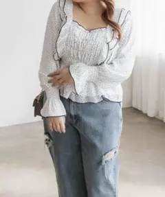 ドット柄フリルブラウス　大きいサイズ CLETTE
