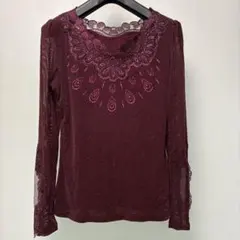 社交ダンス　トップス　ラメ　スパンコール　レース　えんじ色のサムネイル