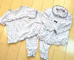 120 ハート　リボン　総柄ラベンダーパジャマ　3点セット