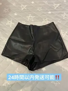 レザーショートパンツ　黒　韓国　porterna