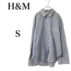 【エイチアンドエム】トップス ワークシャツ ストライプ ホワイト 長袖 綿100