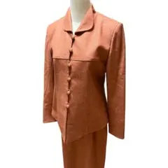 スカートセットアップ　ジャケット　変形デザイン　日本製　オレンジ系　レトロ