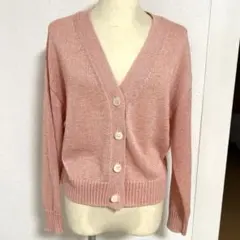 『美品』MACPHEE　カーディガン　Vネック　ピンク　リネン混　Sのサムネイル