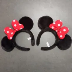 ミニーマウス　カチューシャ　赤　水玉リボン　2個セット　ペア　ディズニー