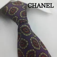 シャネル 高級シルクネクタイ 総柄 パープル
