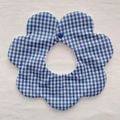 56 お花スタイ 【 チェック　ブルー 】