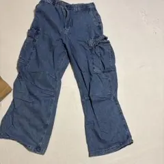 デニムブルー カーゴパンツ ゴムウエスト