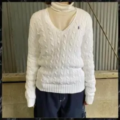Polo Ralph Lauren ケーブルニット Vネック セーター ホワイトのサムネイル