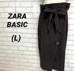 ZARA ザラベーシック　膝下　タイトスカート　ミモレ　茶色　巻きスカート風