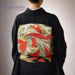 《4B26》＼初心者応援価格・送料無料／ 袋帯 六通 ゴールド 黒赤 412cm