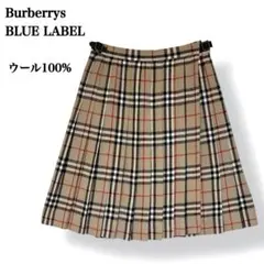 【美品】バーバリーブルーレーベル ウール ノバチェック 革ベルト プリーツ