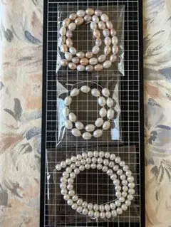 ナチュラルカラー淡水パール+ホワイト淡水パール×2 +淡水真珠の染色3本セット