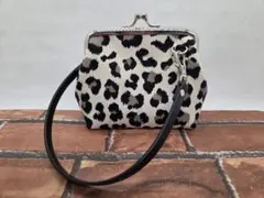 持ち手付き　がま口財布　ヒョウ柄2(グレー)　バッグチャーム
