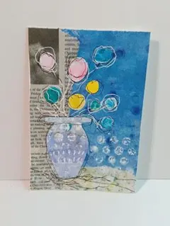 コラージュ 抽象画 アート 原画 ポストカードサイズ