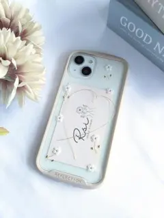 ワイヤーハートとパールのお花のiPhoneケース