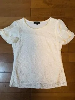 ミッシュマッシュ　ホワイトレースシフォン半袖トップス