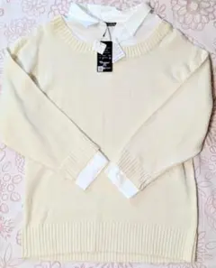 新品タグ付きニットセーター 長袖 シャツ重ね着風