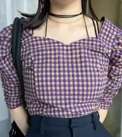 AMERI　CHECK PUFF SLEEVE TOP　サイズS　アメリのサムネイル