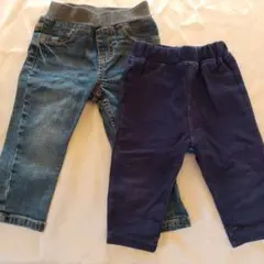 匿名配送　赤ちゃん　ズボン　セット　デニム　８０　男女兼用　ブルー　紺