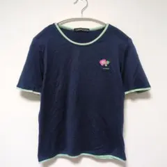 【良品】レオナール LEONARD Tシャツ M ネイビー 花柄 刺繍 綿100のサムネイル