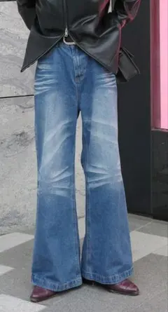 nugu michi ナチュラルウォッシングワイドデニムパンツ BLUE L