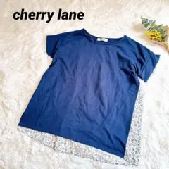 チェリーレーン◆半袖 Tシャツ カットソー 花柄 ドッキングシャツ ネイビー L