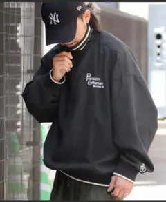 《JAVAジャバ 別注》リブラインロゴ刺繍ハーフジッププルオーバー