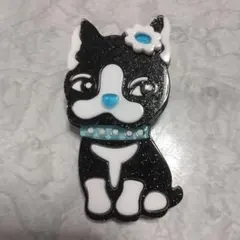 フレンチブルドッグブローチ 黒と白 グリッター