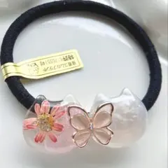 再販リクエスト❎】レジン ヘアゴム 猫＆猫 ラメブルー系◡̈