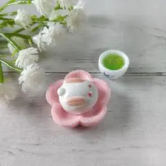 ミニチュア #1764 桜型トレイ　　　　和菓子 湯呑み.