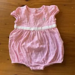 ポロ刺繍付きロンパース ピンクストライプ90cm