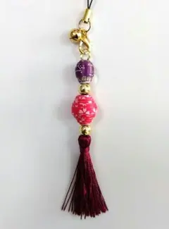 ハンドメイド ストラップ 和風 クイリングストラップ(赤) さくらほりきり