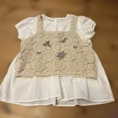 【未使用品】Petit ange 半袖ブラウス ベストセット140 cmホワイト