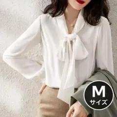 ブラウス М リボン　シフォン 上品 きれいめ オフィス フォーマル 通勤 春秋