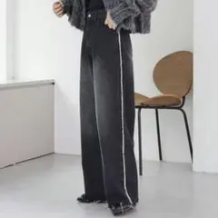 カスタネ　kastane ブラックデニム　フリンジ