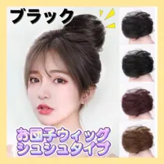 ▼ストレート お団子 ウィッグ ブラック エクステ シュシュ つけ毛のサムネイル