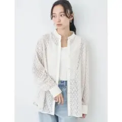 【タグ付】earth music&ecology レースバンドカラーシャツ【F】のサムネイル