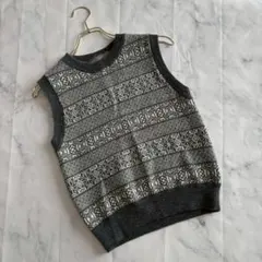 【無印良品】（L）ウール100% ノルディック柄 ニットベスト リブ編み切り替え