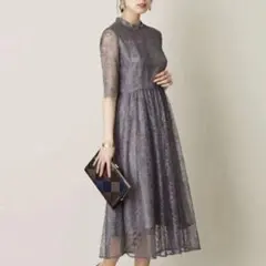 極美品✨Aimer ラッセルレース　ロングドレス オケージョンドレス グレー　M