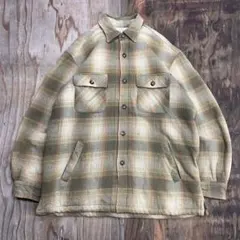 80s オンブレチェック シャツジャケット 裏ボア カバーオール vintage