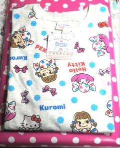 サンリオ＆不二家コラボ　サンリオ＆ぺこちゃんミルキー半袖ｔシャツＬのサムネイル