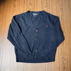 OI64 ポロバイラルフローレン ラムウール ニットカーディガン 紺 M 刺繍