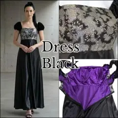 Dress Black 高級 ロングドレス ラメ糸 光沢 サテン 黒 シルバーのサムネイル