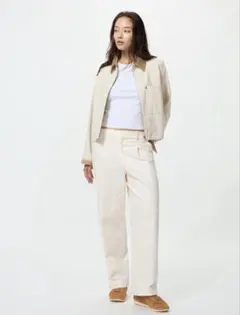 新品未使用 UNIQLO タックワイドパンツ コットン L