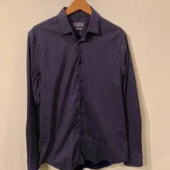 ZARA ドット　メンズ　シャツ　ネイビー