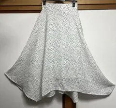 ドット柄 フレアロングスカート　アシメントリー　M