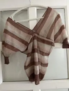 ISSEY MIYAKE イッセイミヤケ ラメ ボーダー シアーニット トップスのサムネイル